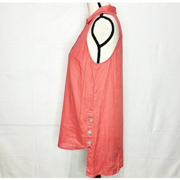 J. Jill Coral Linen Sleeveless Button Down Hi Lo Top S EUC - Picture 4 of 10